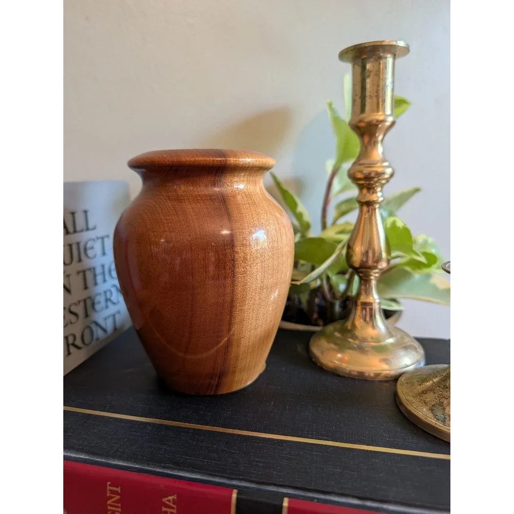 Vintage Myrtlewood Vase Mid Century Modern Wood Urn Glass Insert Ralph A Bailey